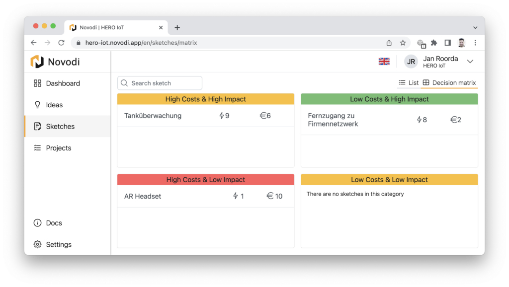 preview of project decision matrix